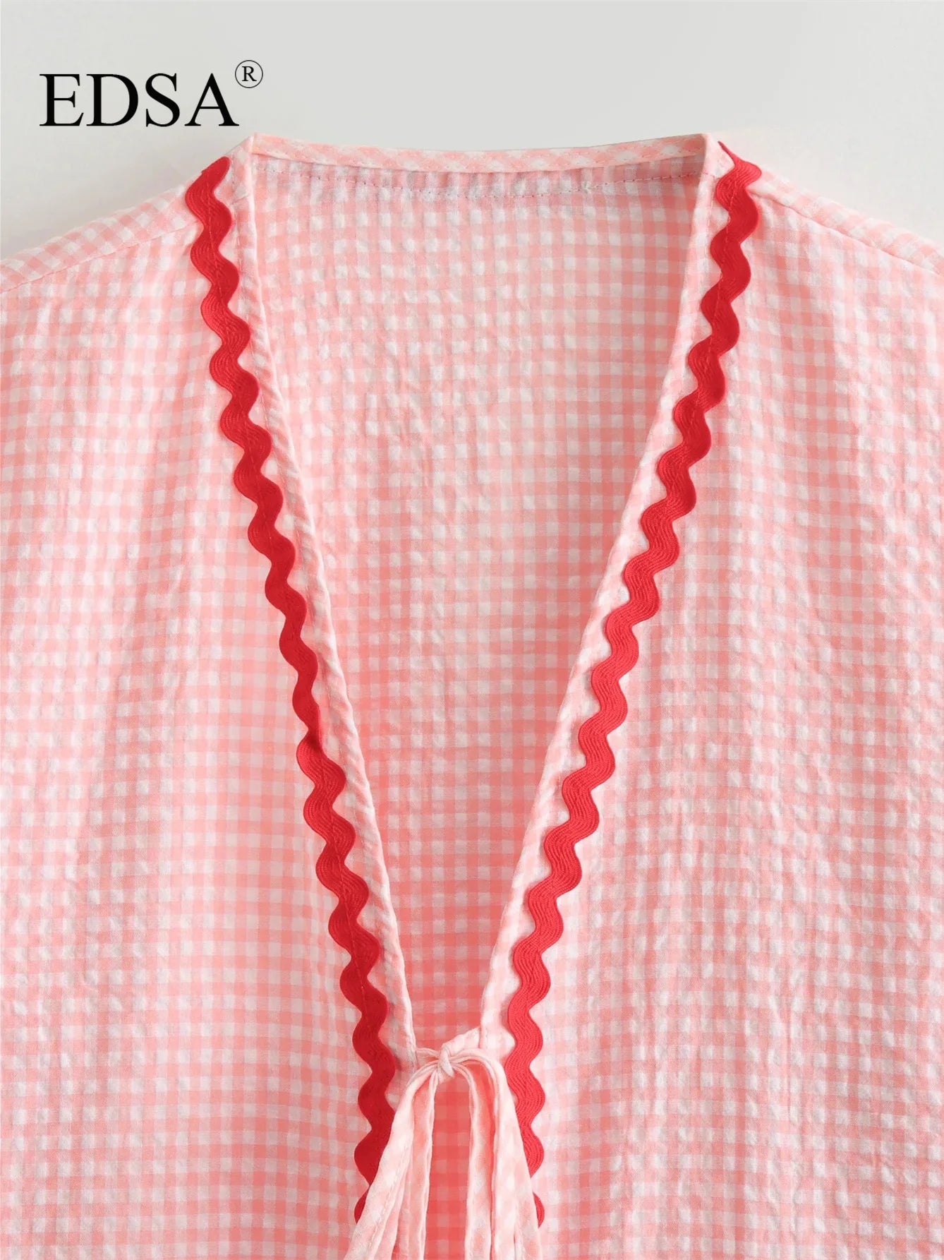 Charming Checkered Lace-Up Blouse - InDemandFinds