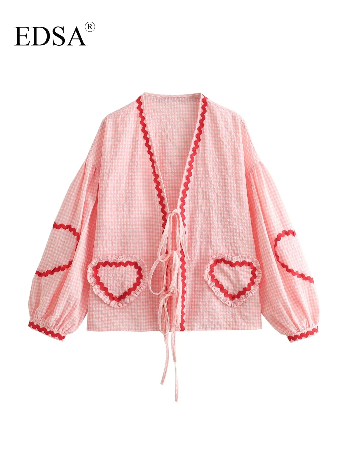 Charming Checkered Lace-Up Blouse - InDemandFinds
