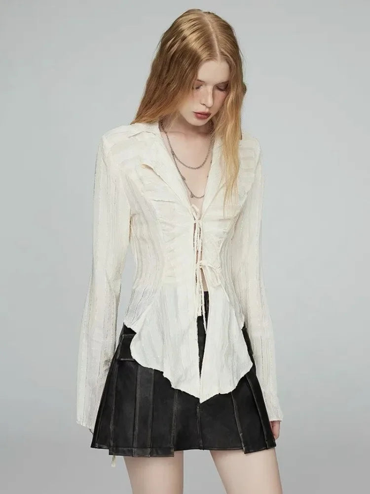 Moonlit Lace-Up Blouse - InDemandFinds