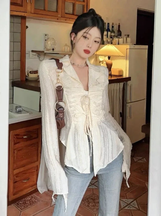 Moonlit Lace-Up Blouse - InDemandFinds